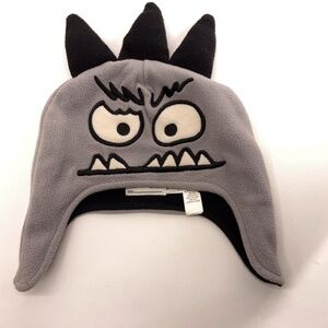 Monster Face Gray Fleece Winter Hat Spikes Ear Flaps S/M 4-7 Children's Place